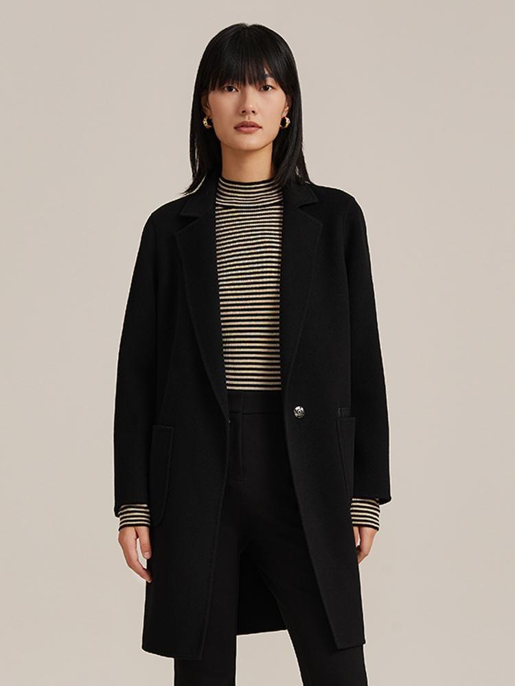 Pure Double-Faced Wool Mid-length Notched Lapel Women Coat GOELIA