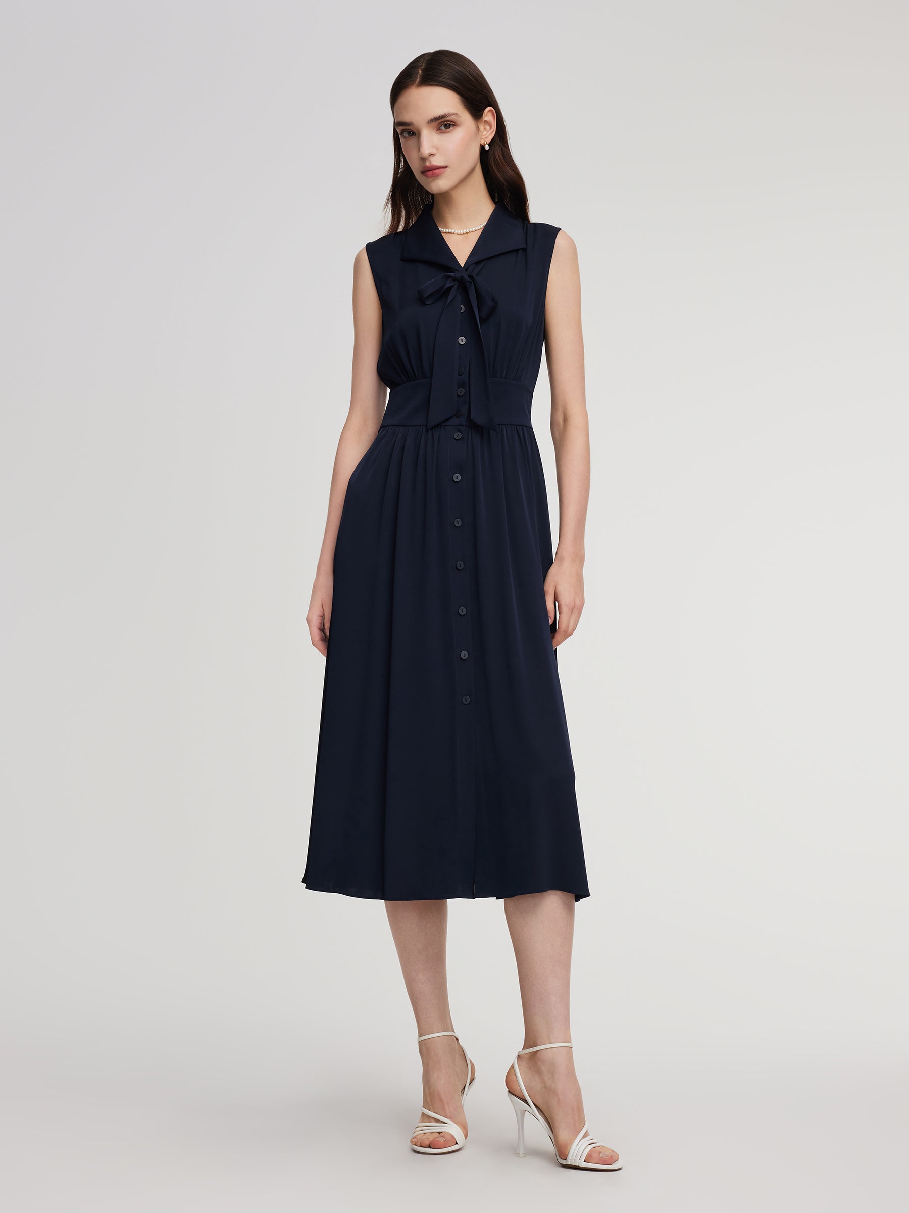 22MM Mulberry Silk Gathered Waist Women Sleeveless Maxi Dress GOELIA