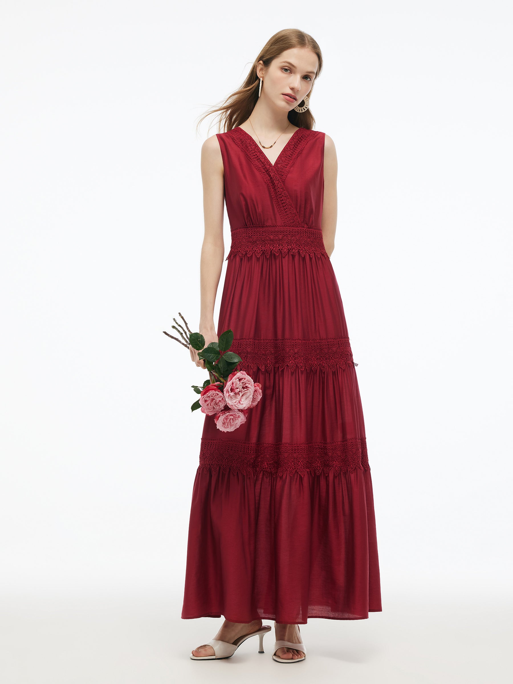 Tencel Lace Trim Women Maxi Vest Dress GOELIA
