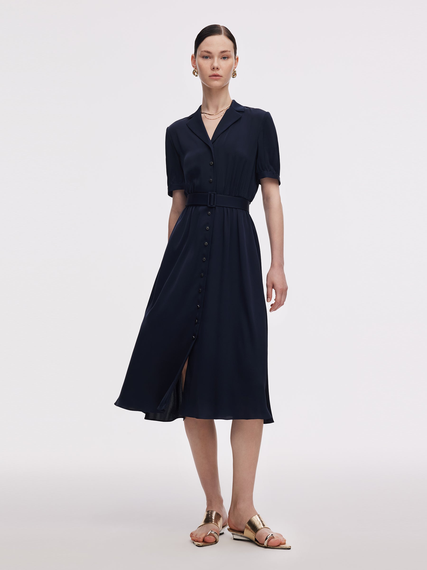 22MM Mulberry Silk Women Midi Dress With Belt GOELIA