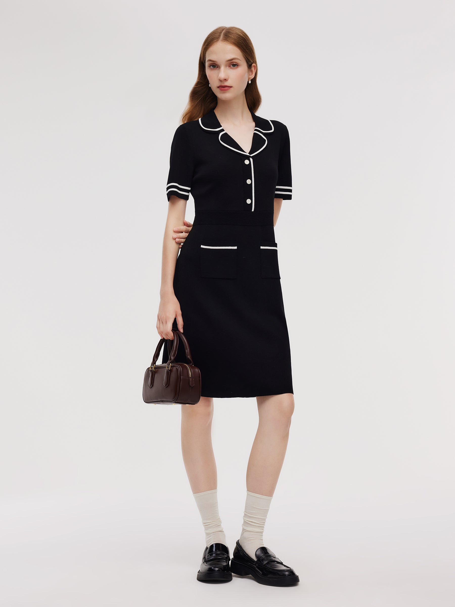 Lyocell Blend Contrast Trim Women Knit Mini Dress GOELIA