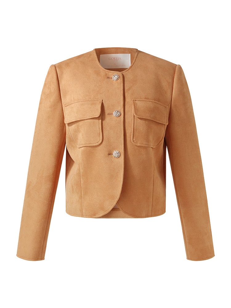 Faux Suede Round Neck Women Jacket GOELIA
