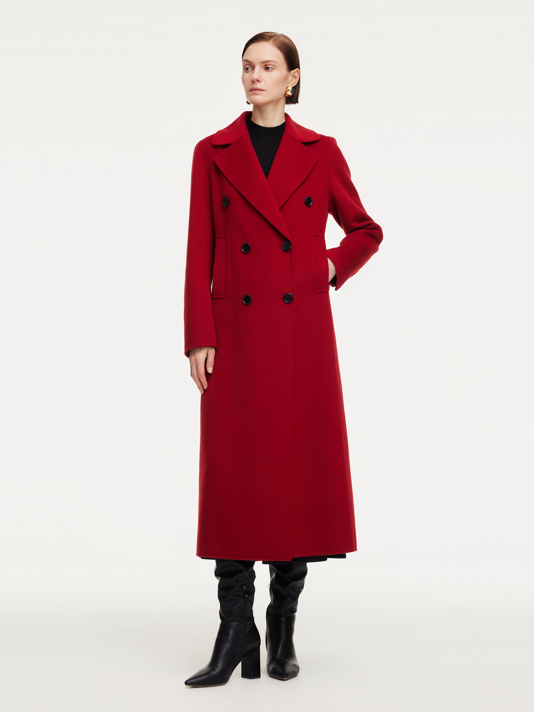 Cashmere Wool Blend Notched Collar Double-Faced Women Overcoat GOELIA