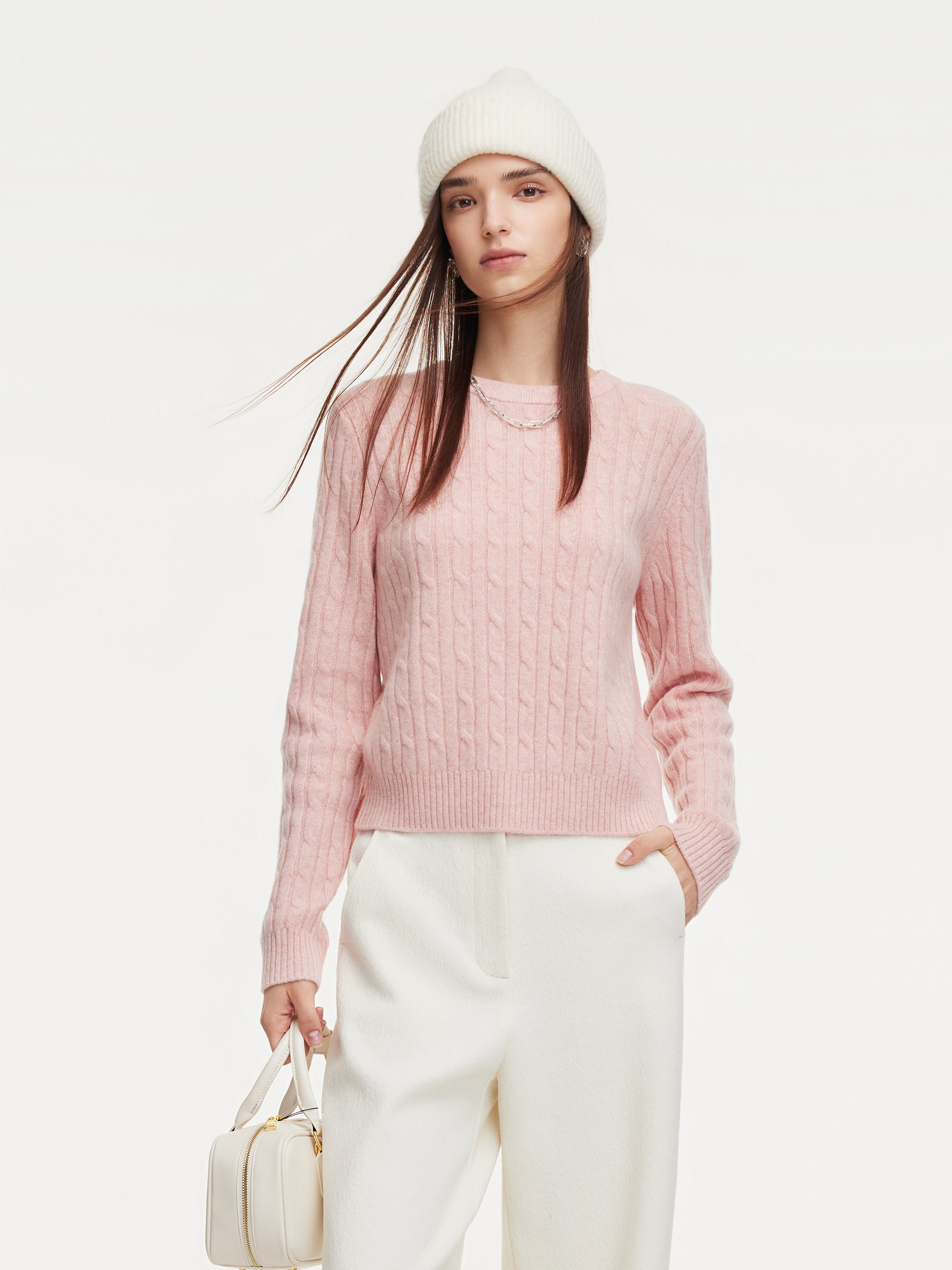 100% Wool Cable Knit Women Knit Top GOELIA
