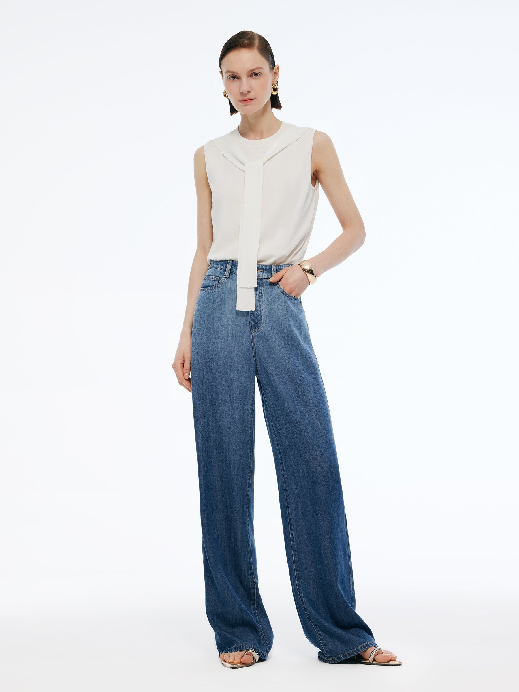 100% Tencel Denim Gradient Women Adjustable Waist Jeans GOELIA