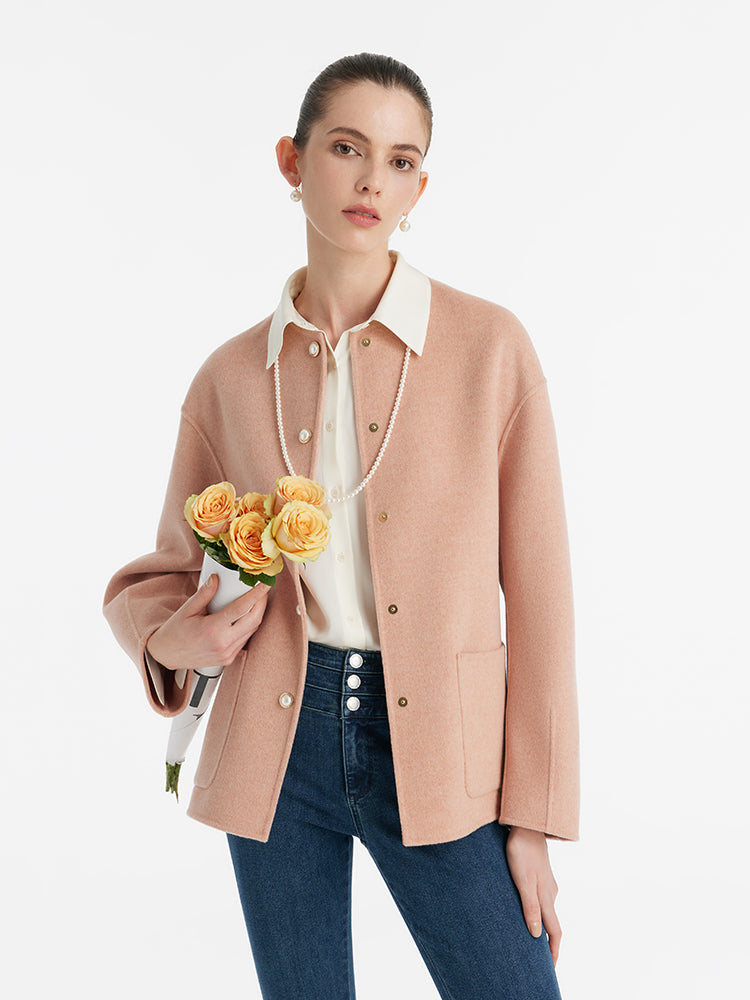 Pure Double-Faced Wool Round Neck Women Jacket GOELIA