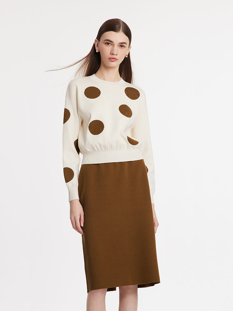 Tencel Wool Blend Polka Dots Sweater And Knitted Skirt Two-Piece Set GOELIA