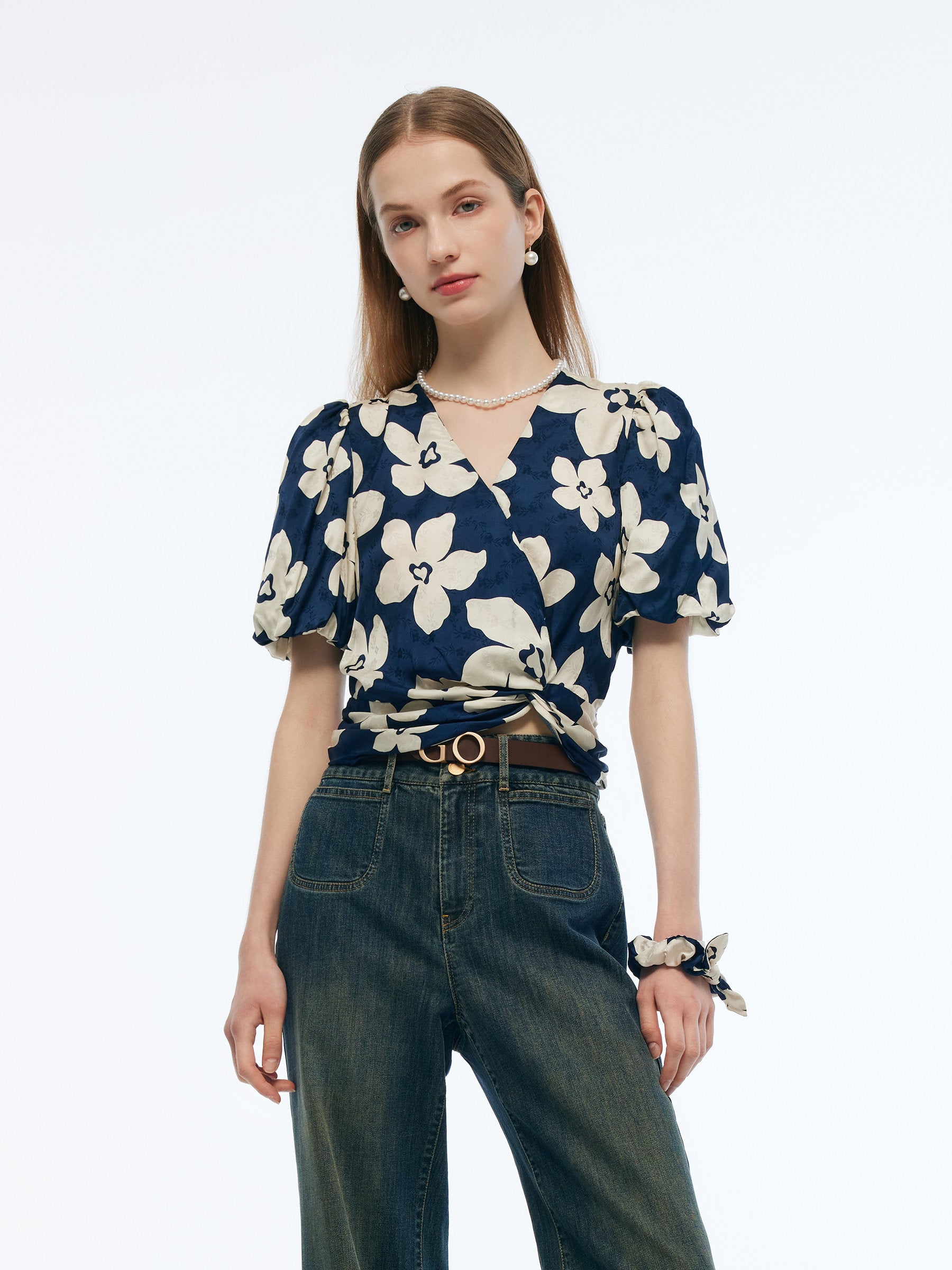 Floral Print Twist Front Women Top GOELIA
