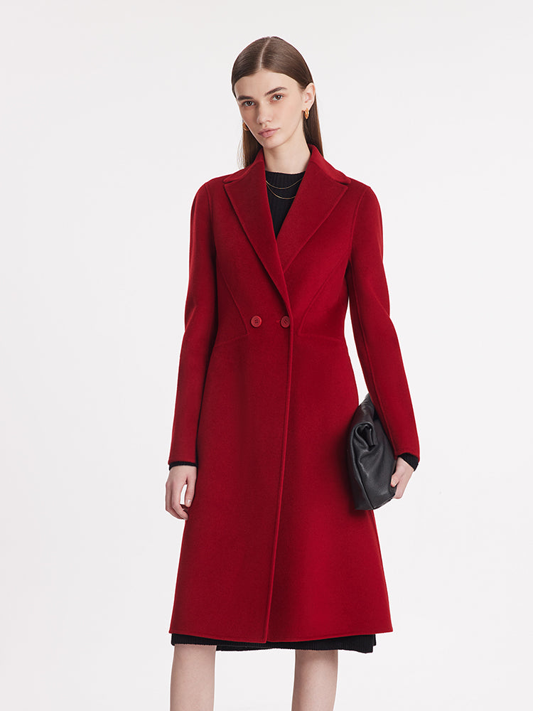 Double-Faced Wool And Silk Blend Lapel Women Coat GOELIA