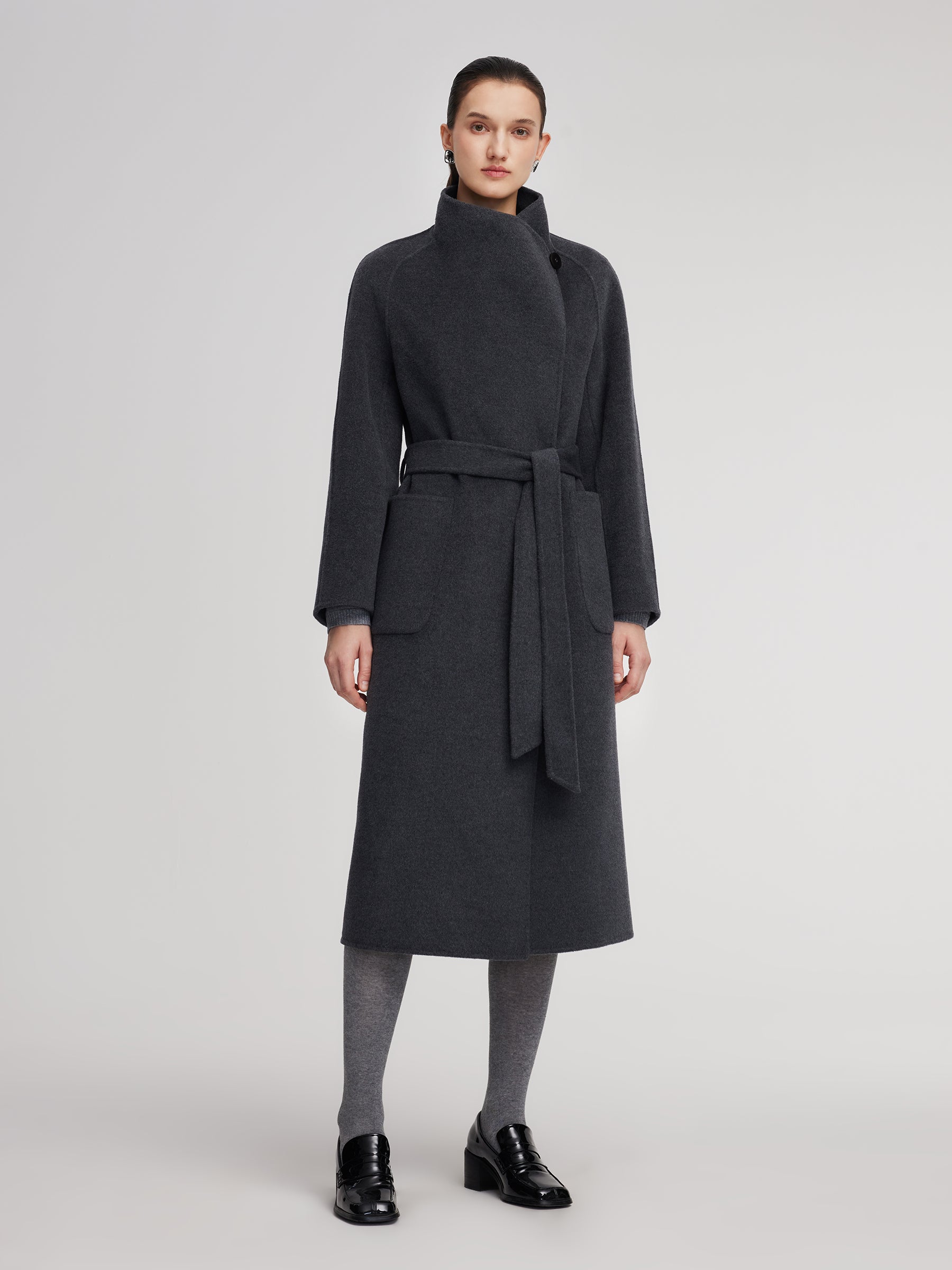100% Wool Windproof Convertible Collar Women Wrap Overcoat GOELIA