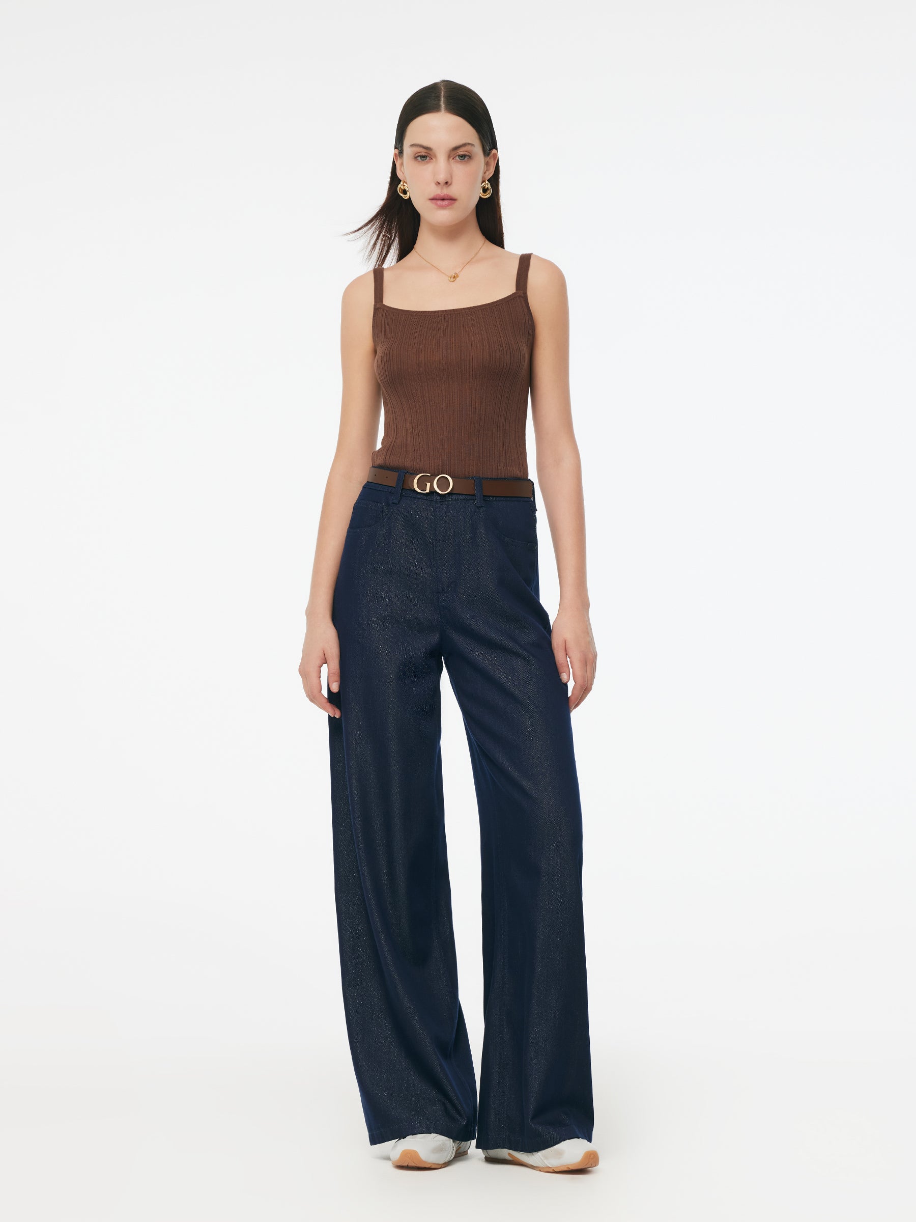 Denim Glitter Detailed Women Loose Straight Jeans GOELIA
