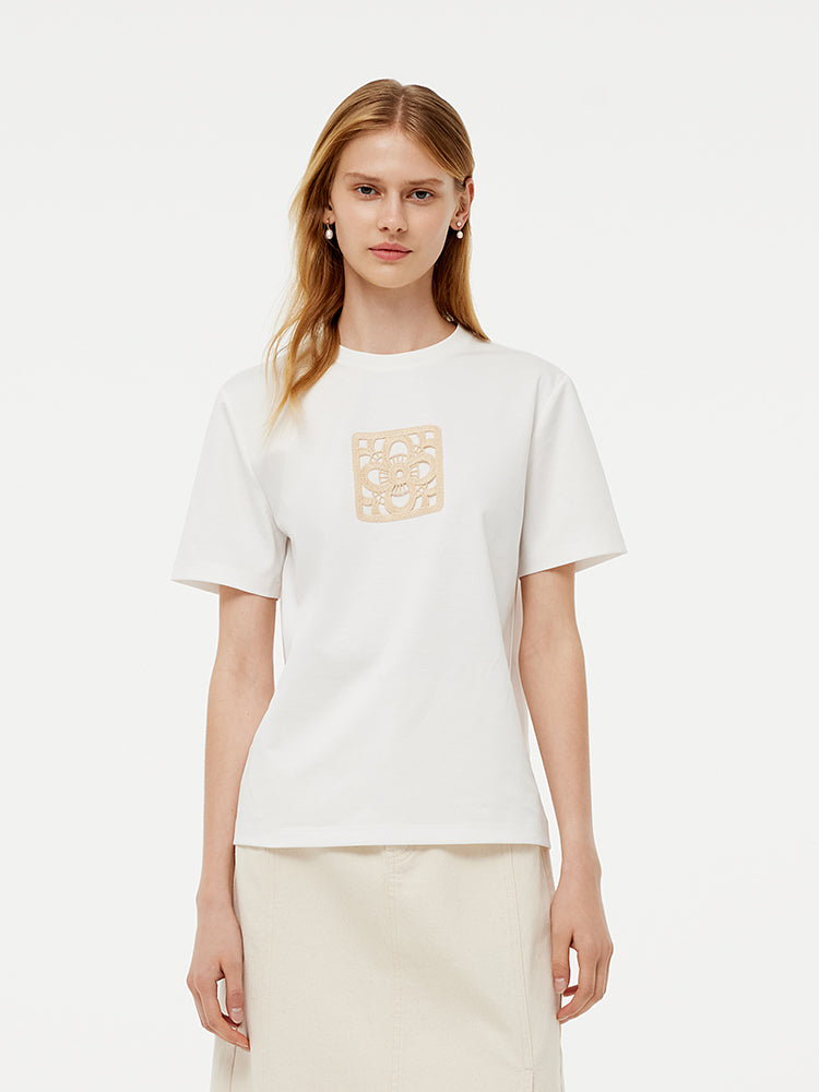 100% Cotton Embroidered Women T-Shirt GOELIA
