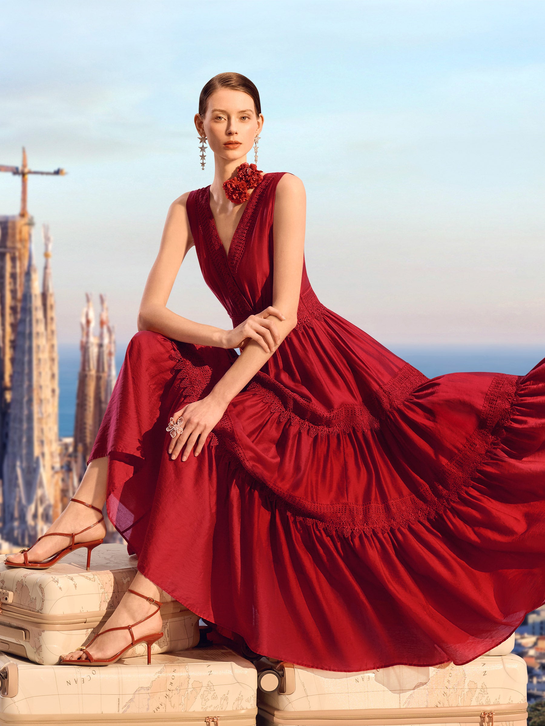 Tencel Lace Trim Women Maxi Vest Dress GOELIA