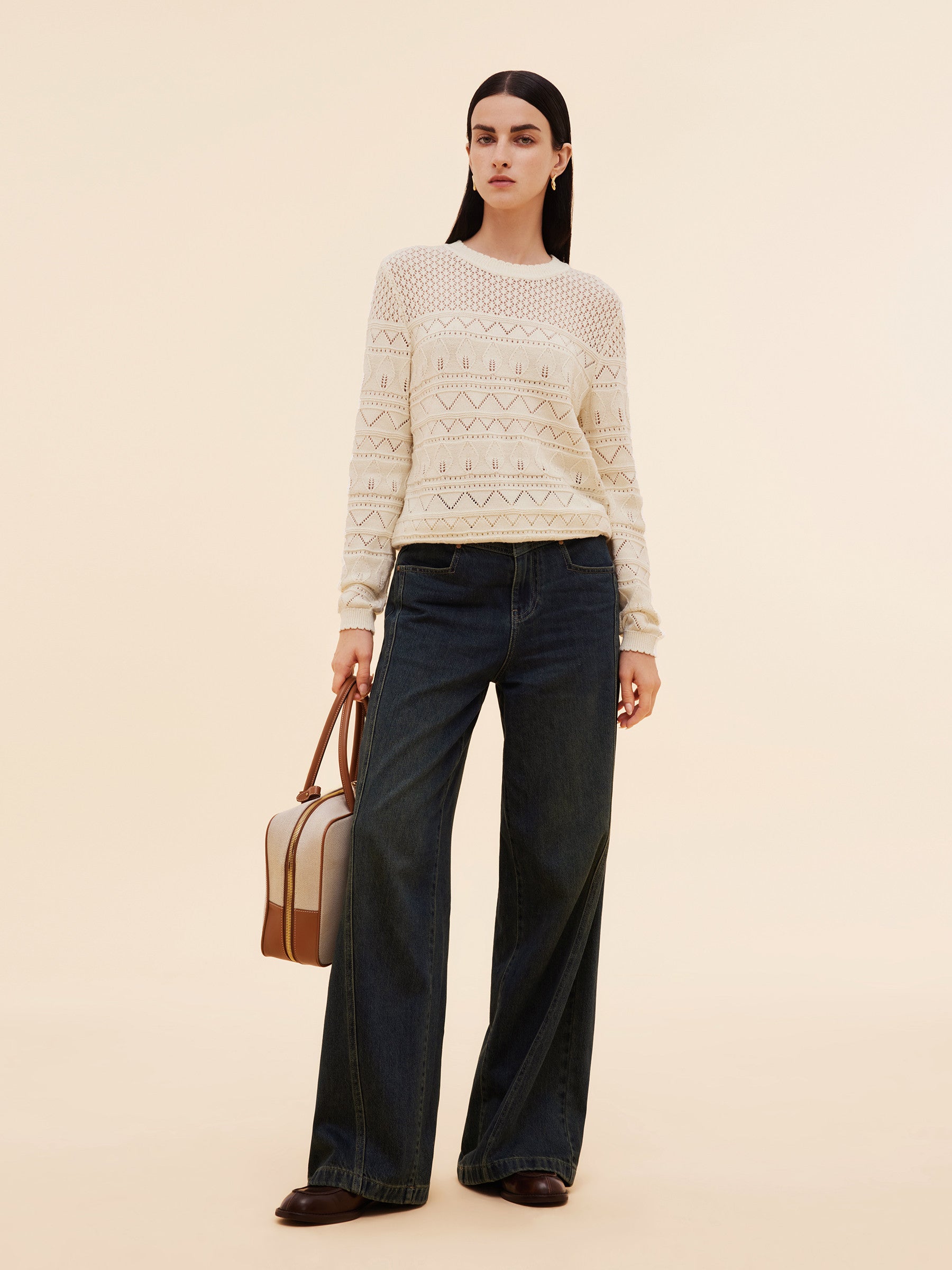 Cotton Sequins Women Open-Knit Top GOELIA