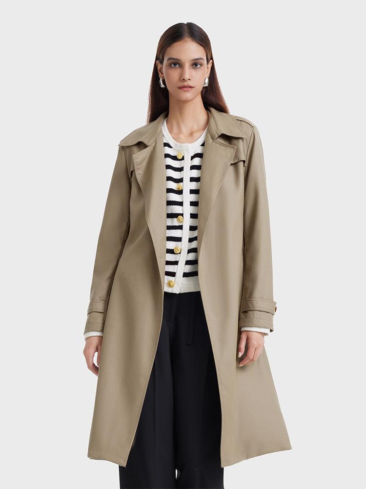 Worsted Woolen Women Trench Coat With Belt GOELIA