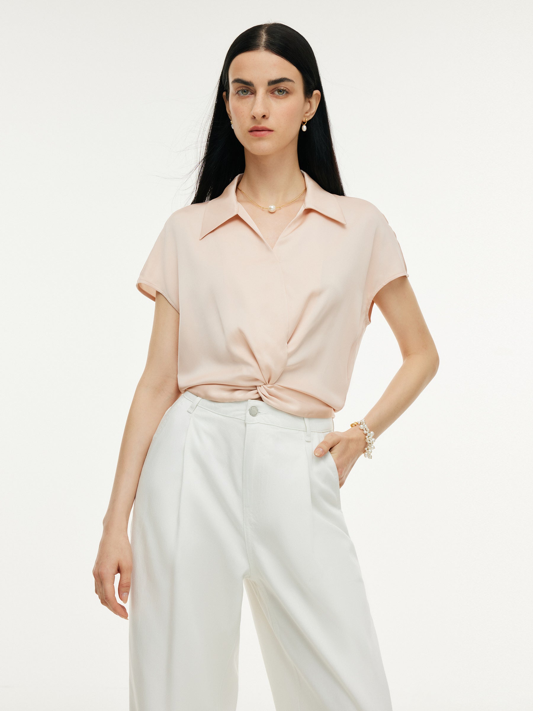 22MM Mulberry Silk Twist Front Women Blouse GOELIA