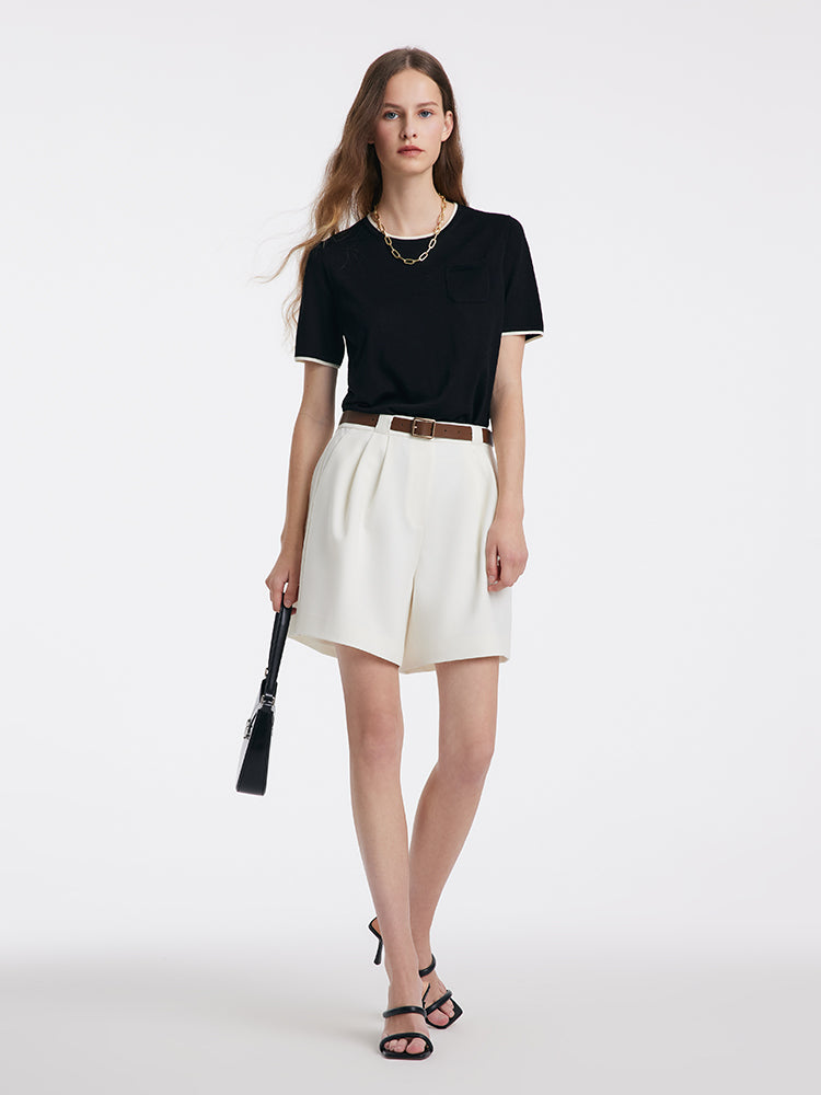White Loose A-Line Shorts With Belt GOELIA