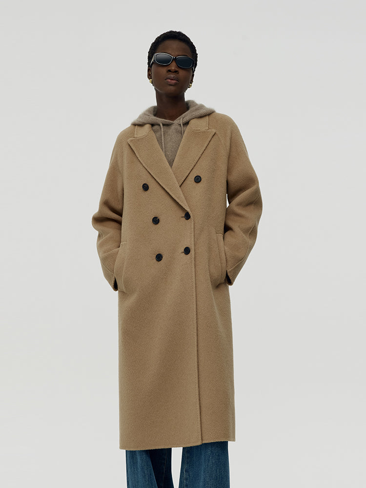 100% Camel Hair Peak Lapel Unisex Overcoat GOELIA
