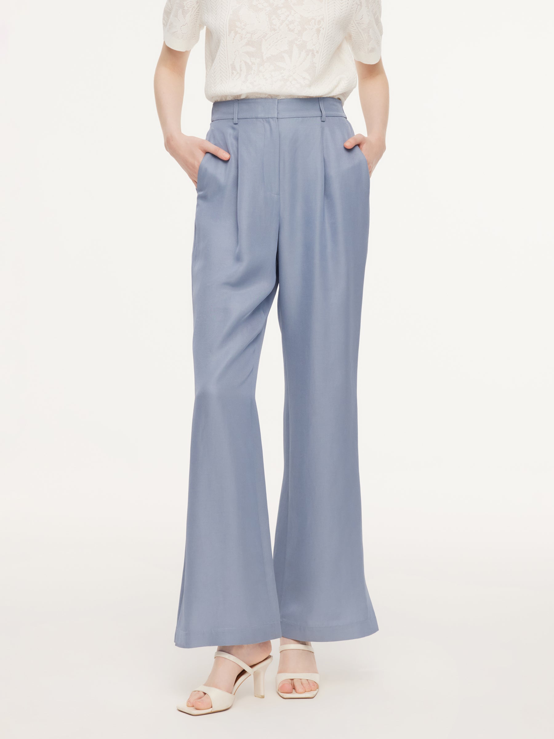 Acetate Tencel Linen Blend Women Suit Pants, Dusty Blue / 28