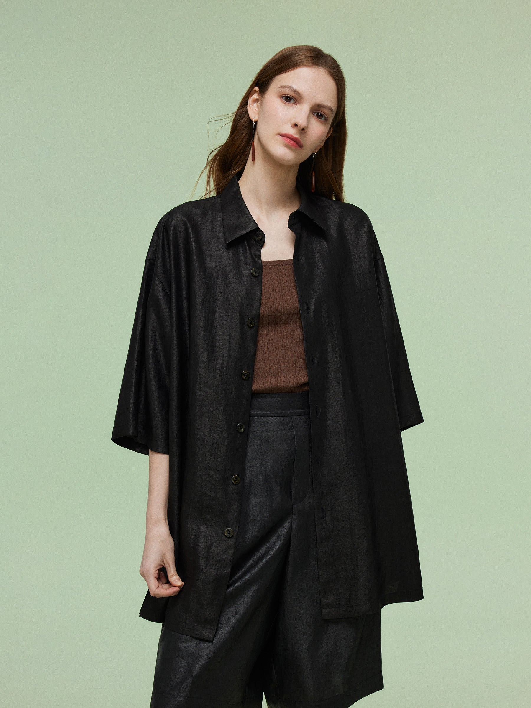 16MM Xiang Yun Silk Unisex 3/4 Sleeves Oversized Shirt GOELIA