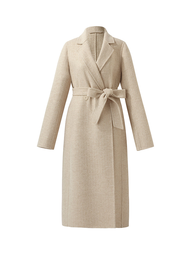 Cashmere And Wool Herringbone Women Wrap Coat GOELIA