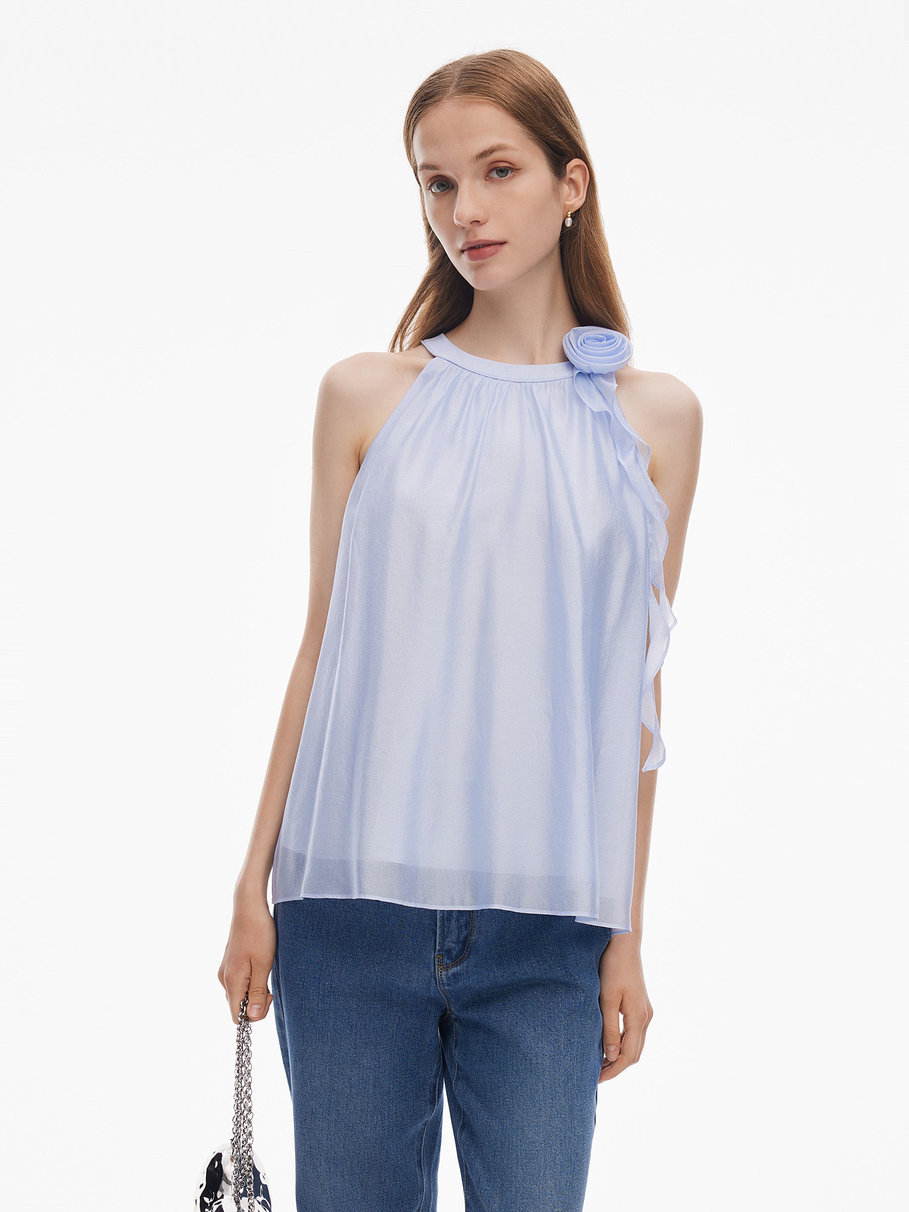 Halter Neck Women Top With Detachable Flower GOELIA