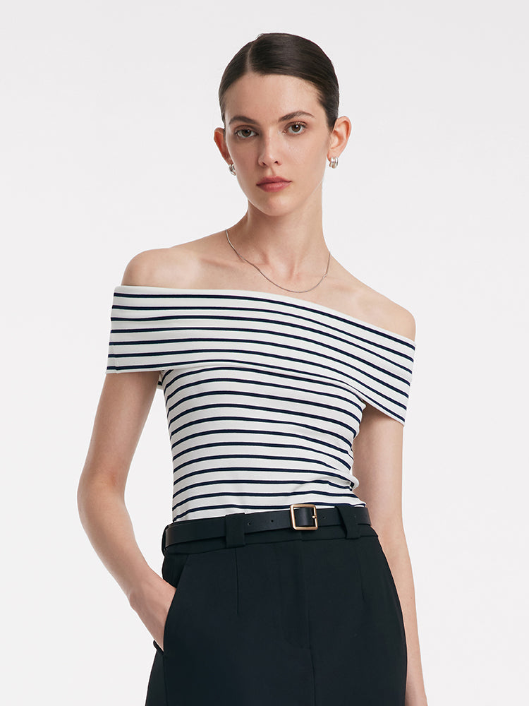 Off Shoulder Striped Slim Top GOELIA