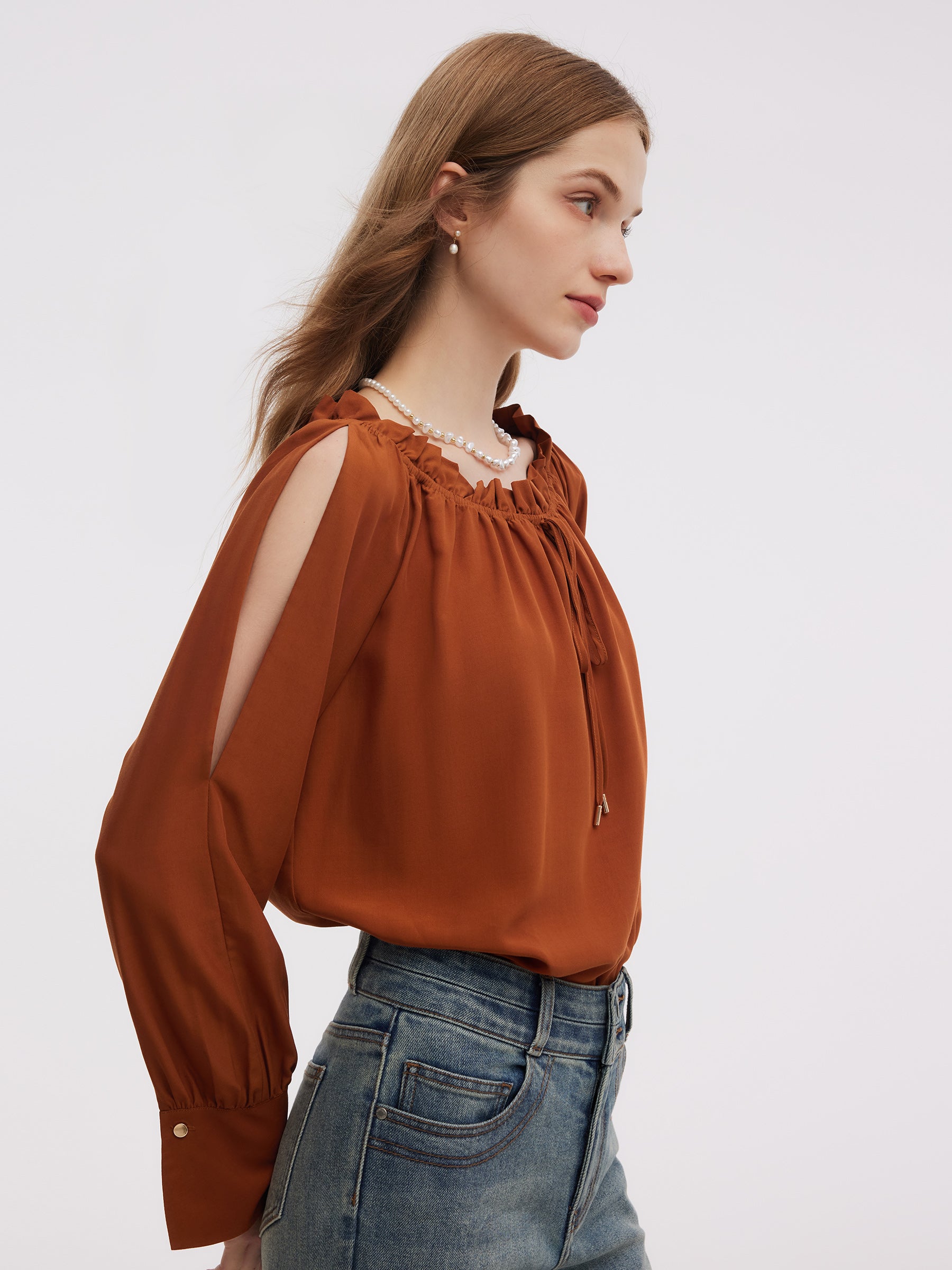 Tencel Acetate Blend Women Off Shoulder Blouse GOELIA