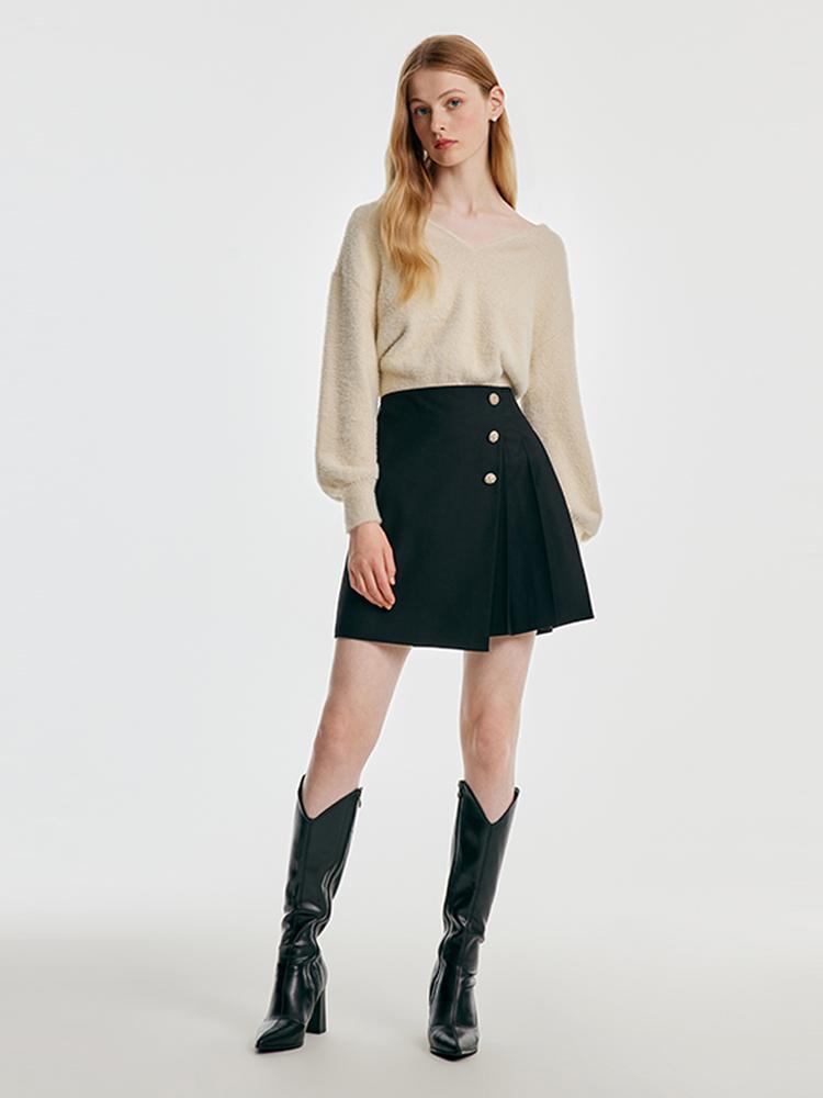 Black Ruched A-Line Skirt GOELIA