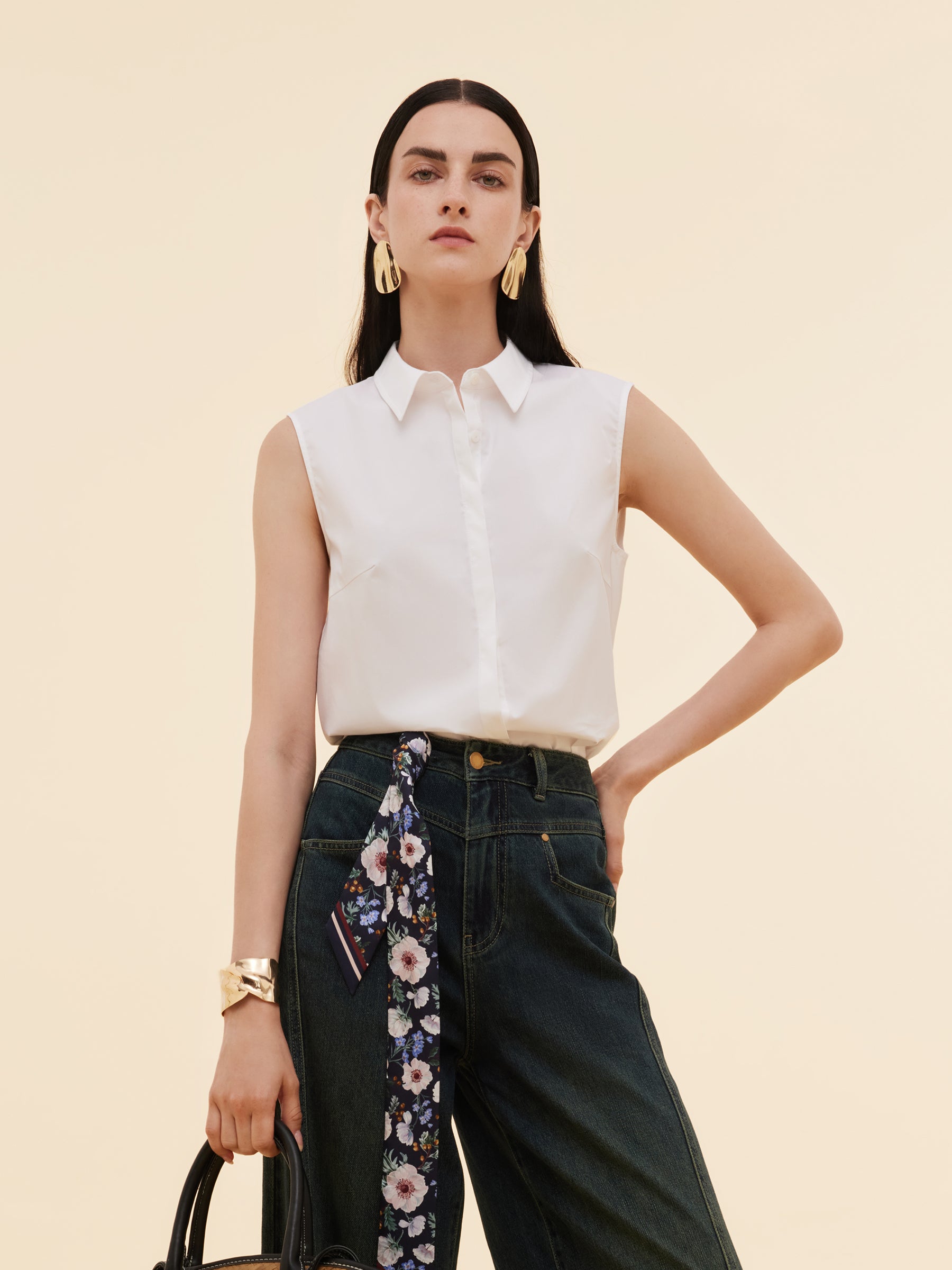Sleeveless Concealed Placket Women Shirt GOELIA