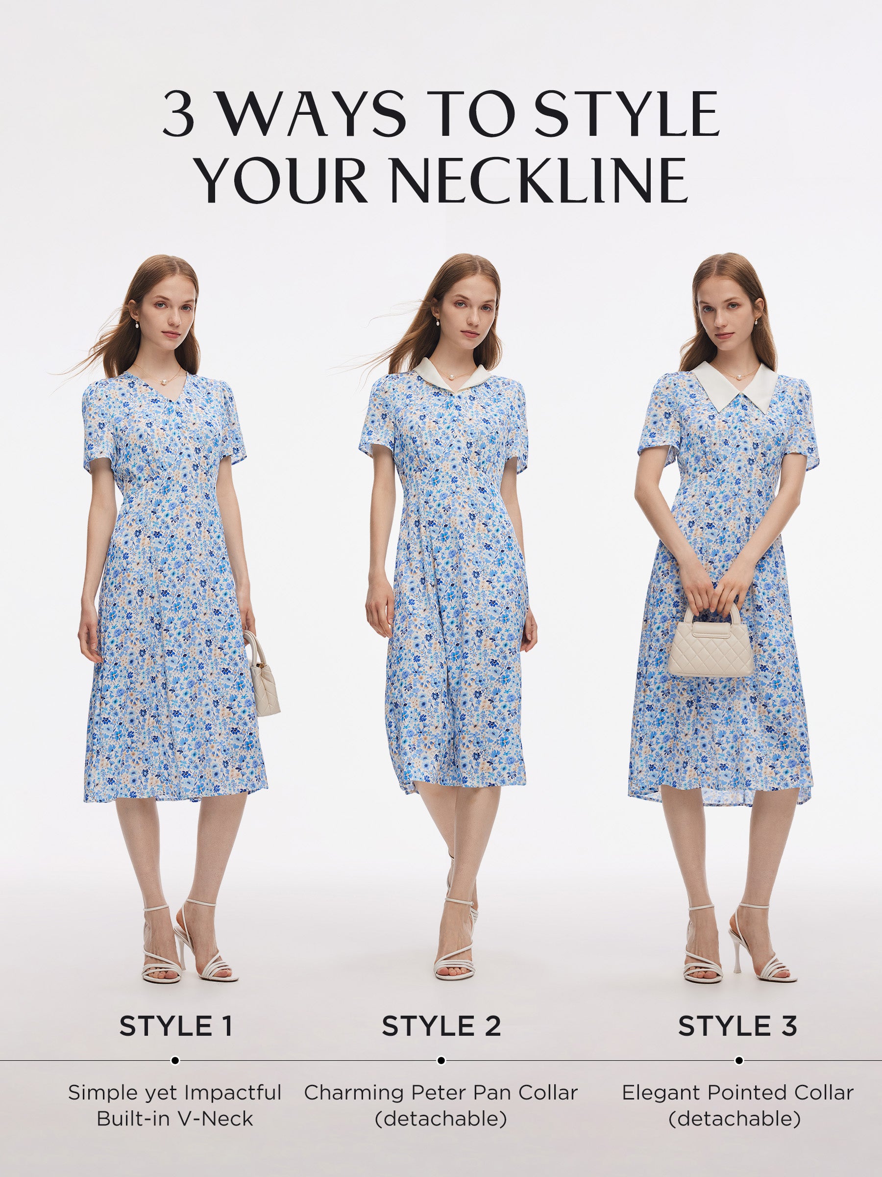 19MM Mulberry Silk Floral Print Women Midi Dress GOELIA
