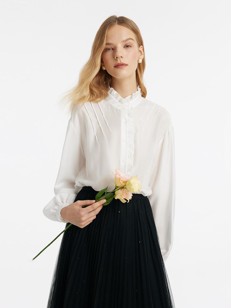 Diacetate Ruffle Collar Women Shirt GOELIA