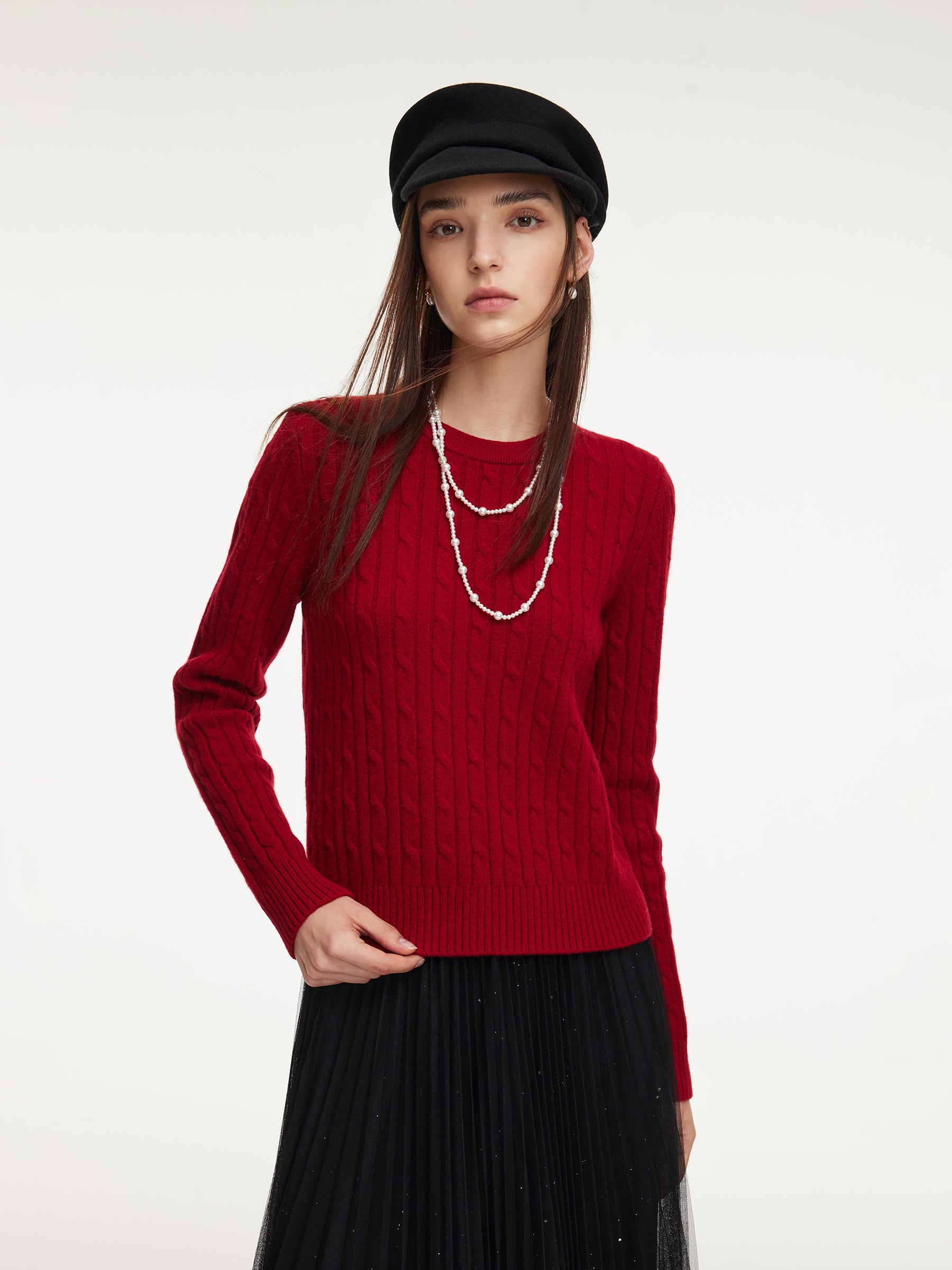 100% Wool Cable Knit Women Sweater GOELIA
