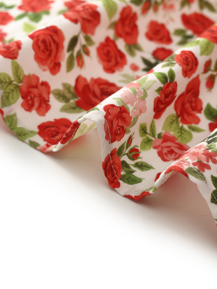 Rose Print Wrapped Ruffle Women Mini Dress GOELIA