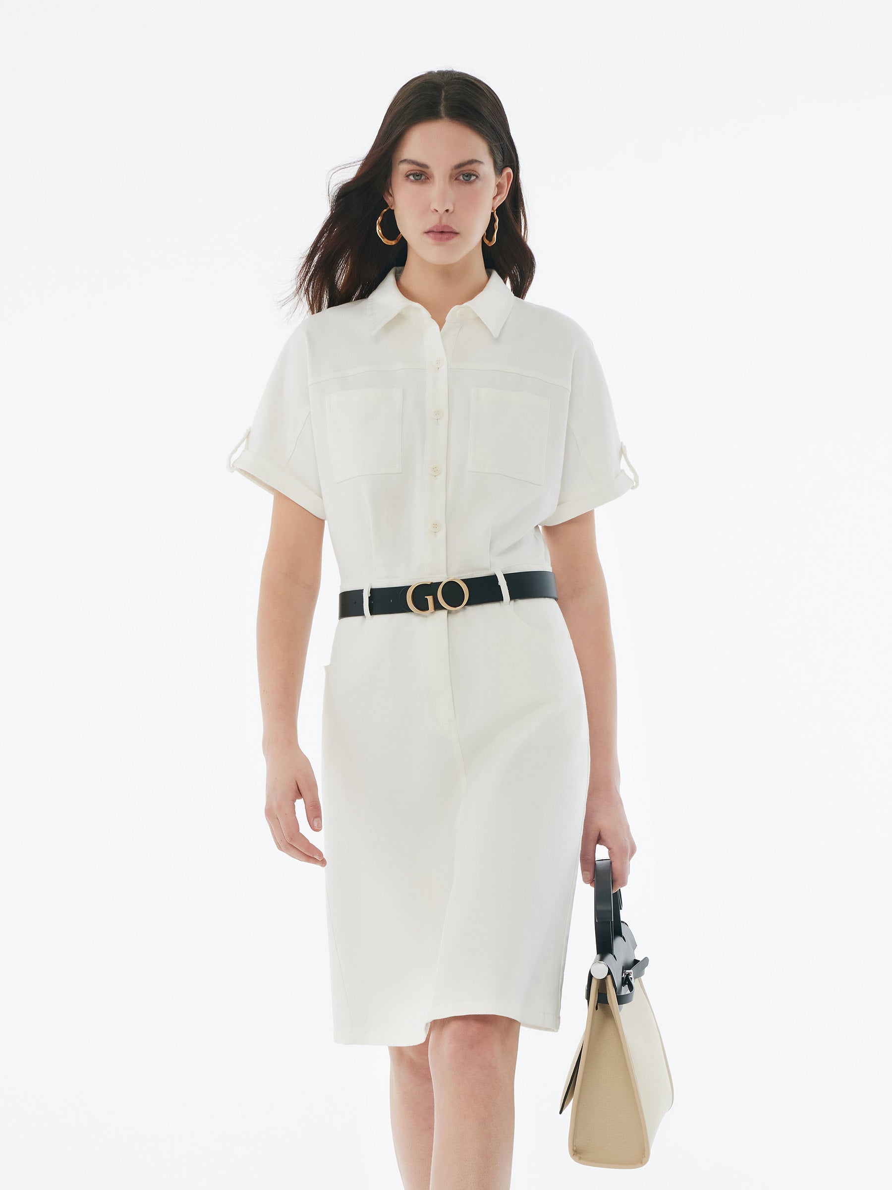 Denim Women Mini Dress With GO Letter Leather Belt GOELIA