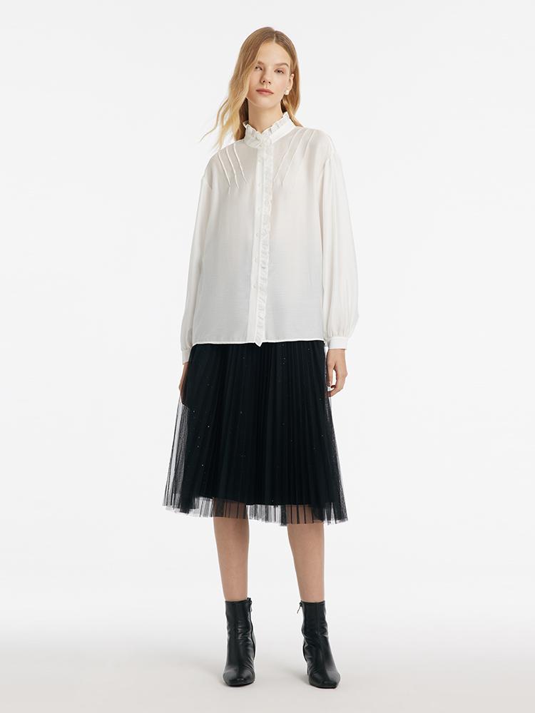 Diacetate Ruffle Collar Women Shirt GOELIA