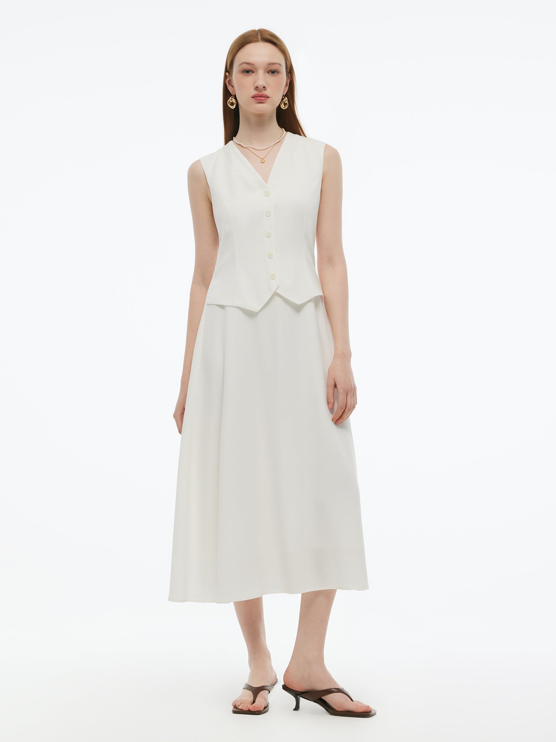 100% Acetate Faux Two-Piece Women Vest Maxi Dress GOELIA