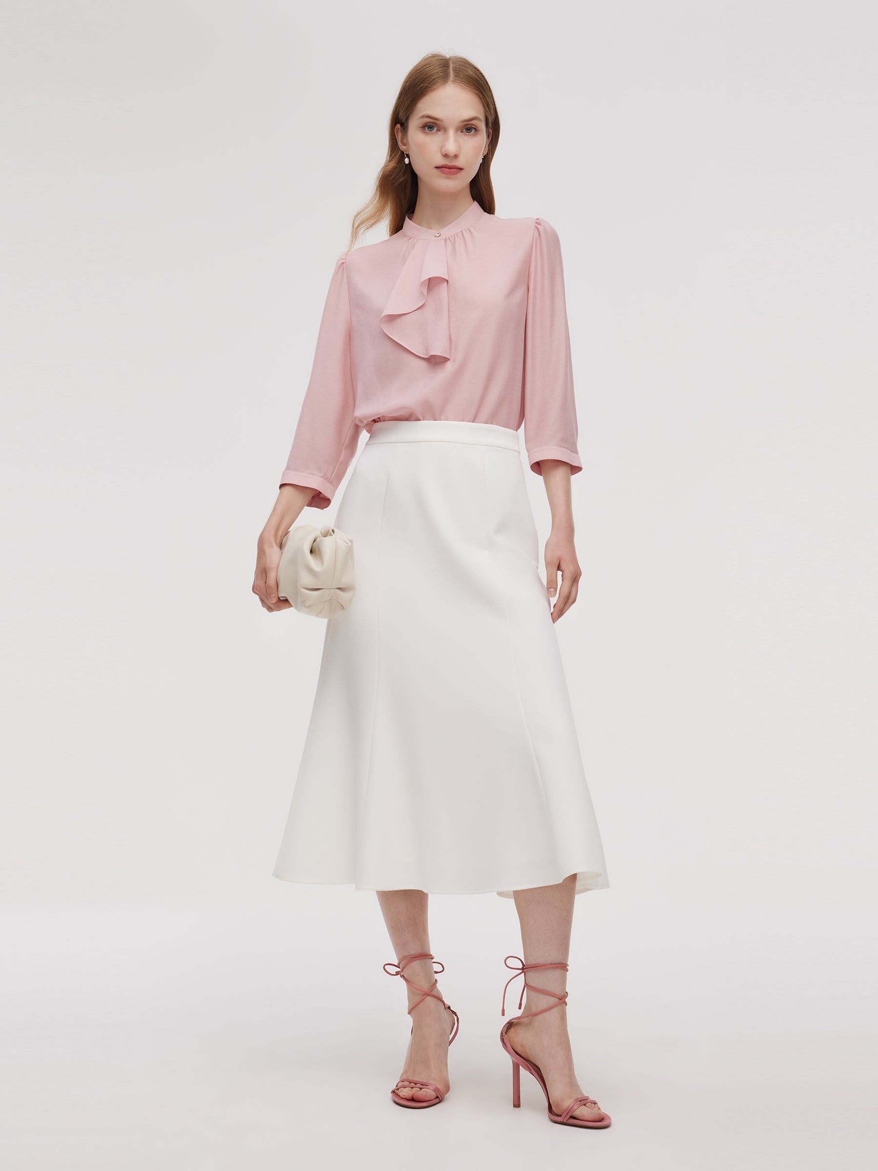 Acetate Blend Ruffle Blouse And Mermaid Skirt Two-Piece Set GOELIA