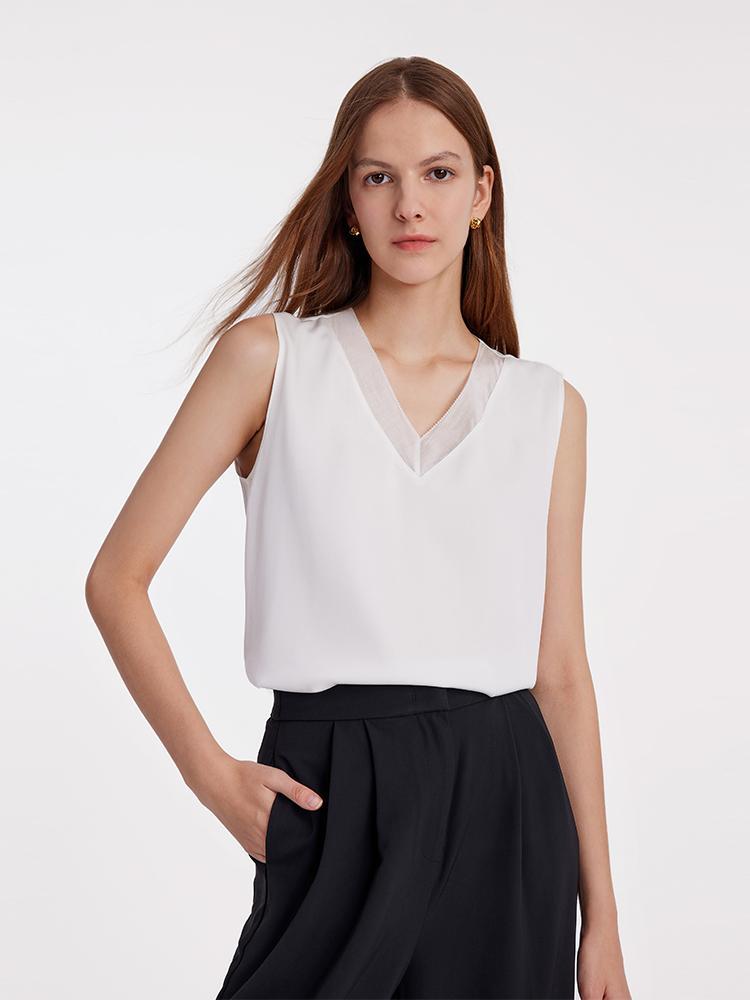 White Acetate V-Neck Tank Top GOELIA