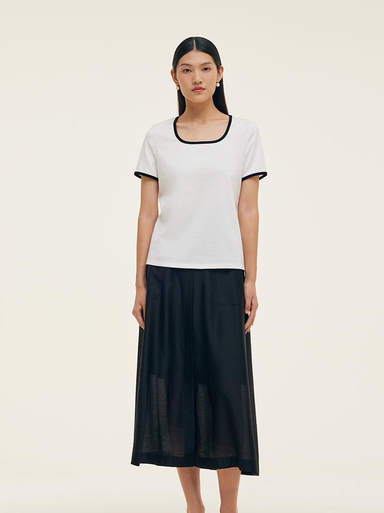 Contrast Trim Knit Top And Skirt Two-Piece Set With Belt GOELIA