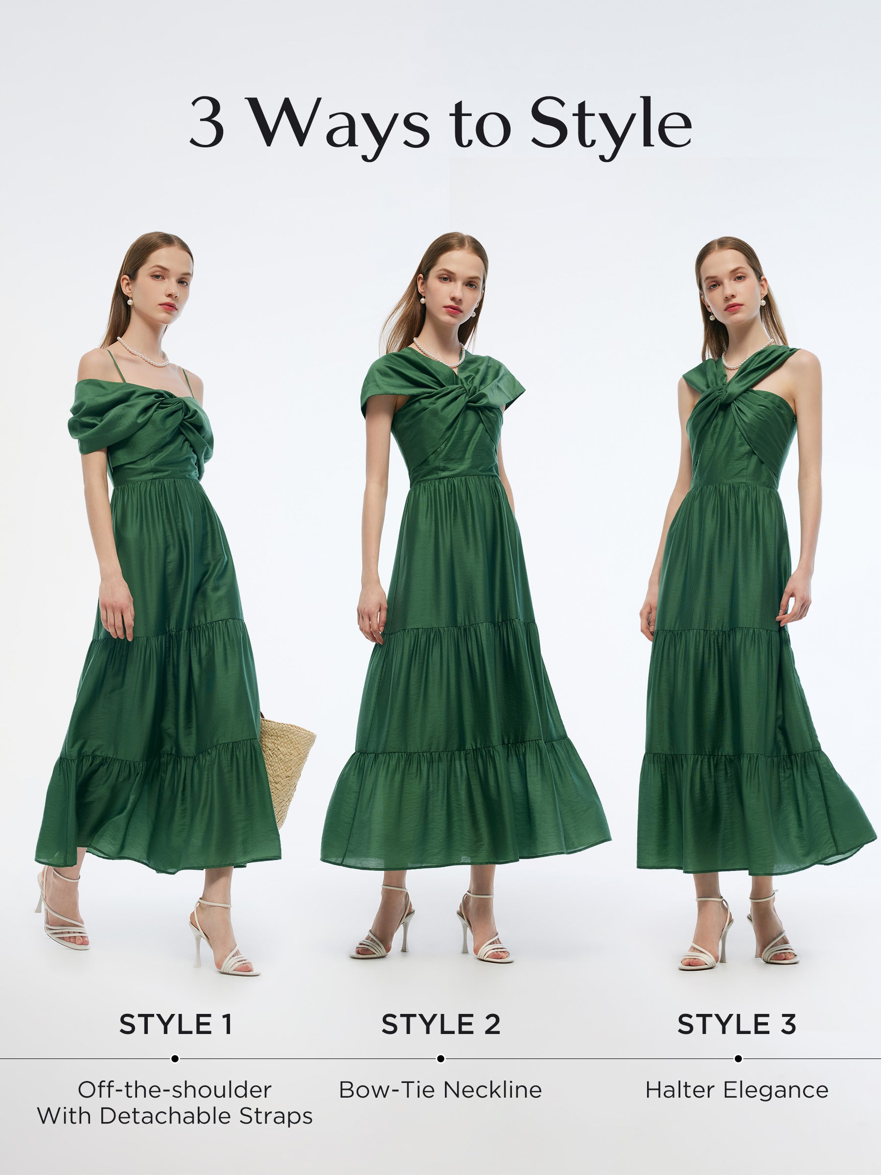 Tencel Blend Convertible Neckline Women Maxi Dress GOELIA