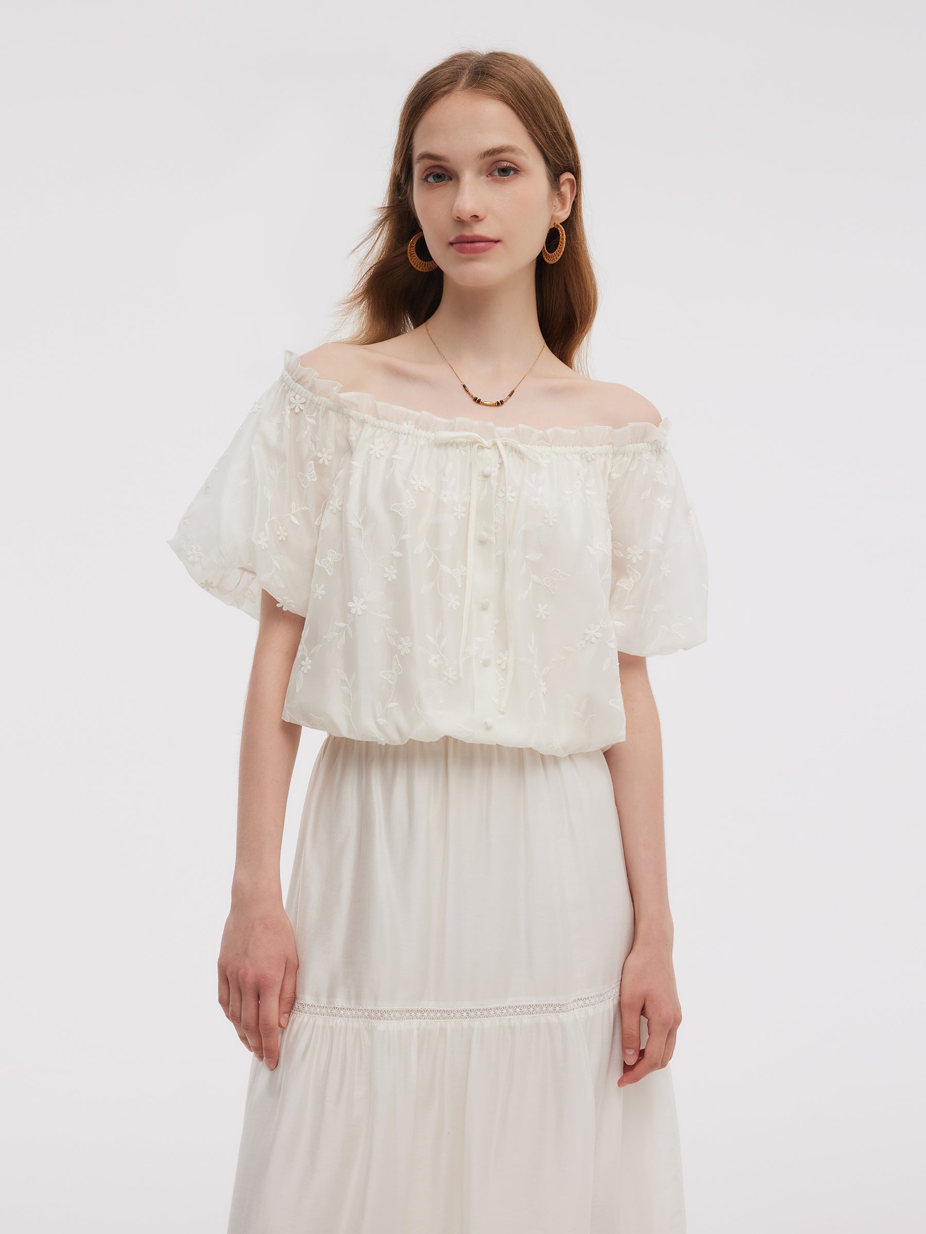 Tencel Blend Embroidered Women Top GOELIA