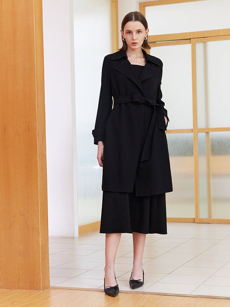 Black Triacetate Lace-up Trench Coat GOELIA