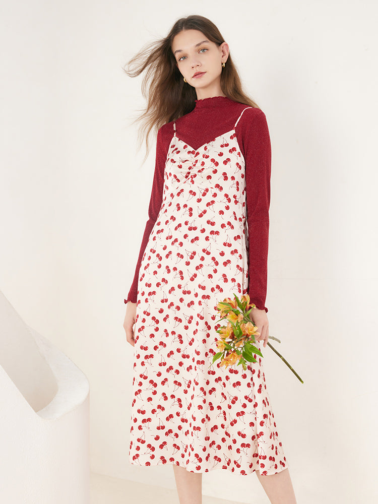 Red  Floral Two-piece Dress GOELIA