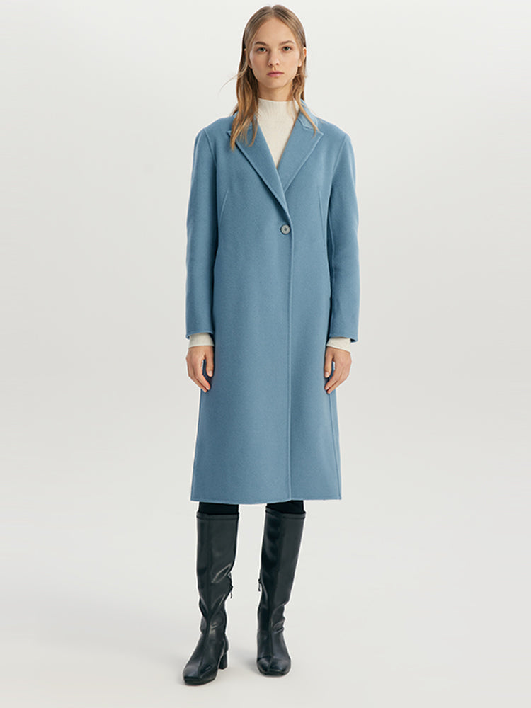 Blue Pure Double Faced Wool Straight Women Coat GOELIA