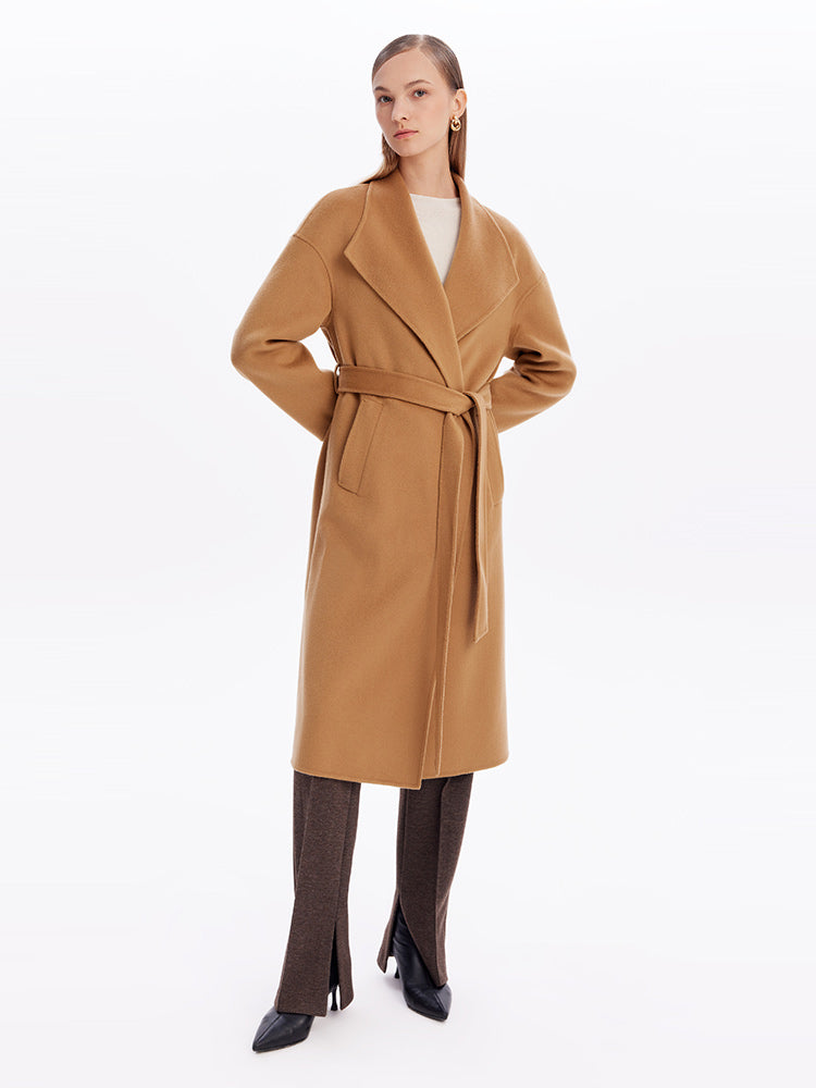 Khaki Lapel Cashmere Double-Faced Woolen Coat GOELIA