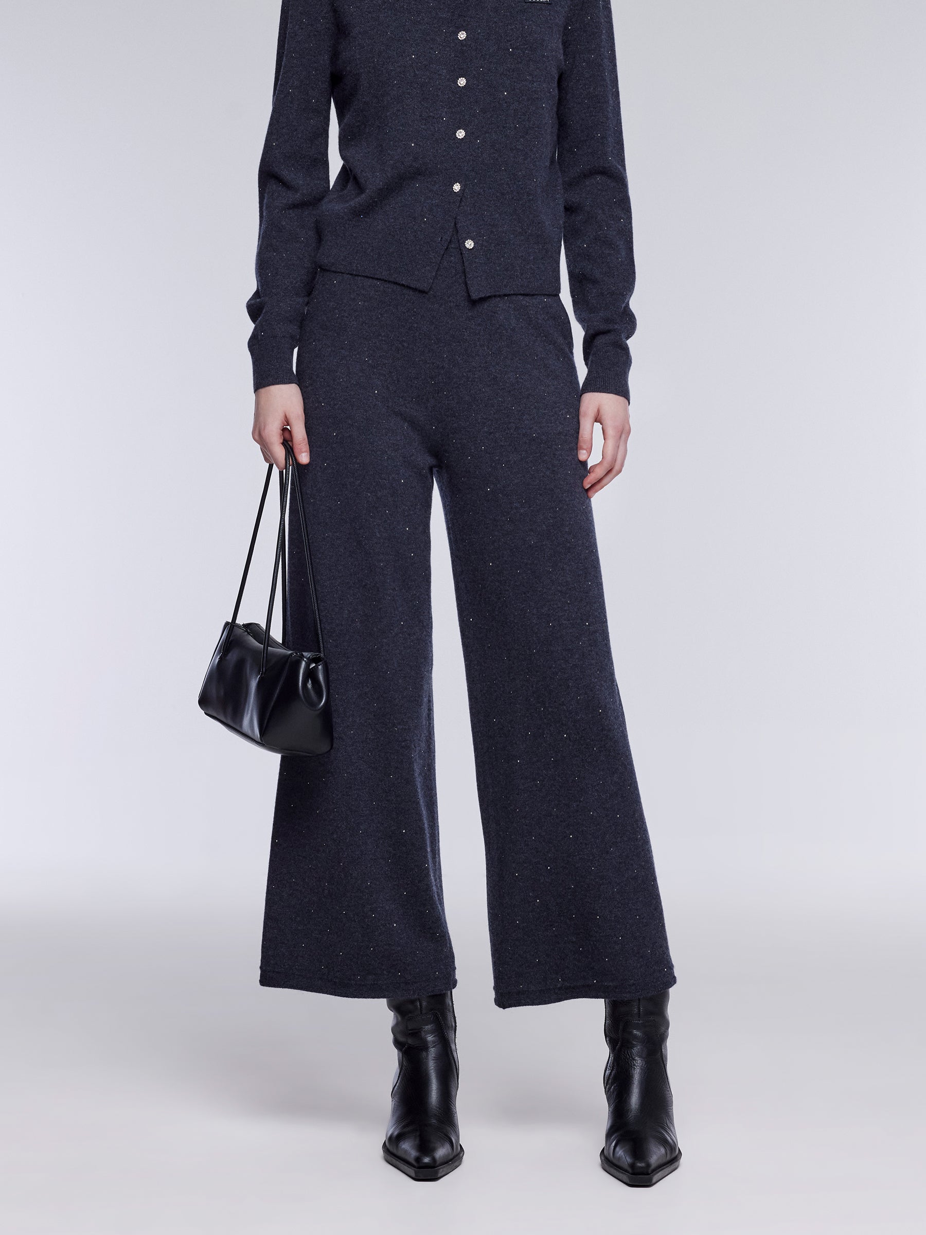 100% Merino Wool Rhinestone Women Knit Pants GOELIA