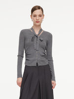 Wool Blend Ribbon V-Neck Women Cardigan GOELIA