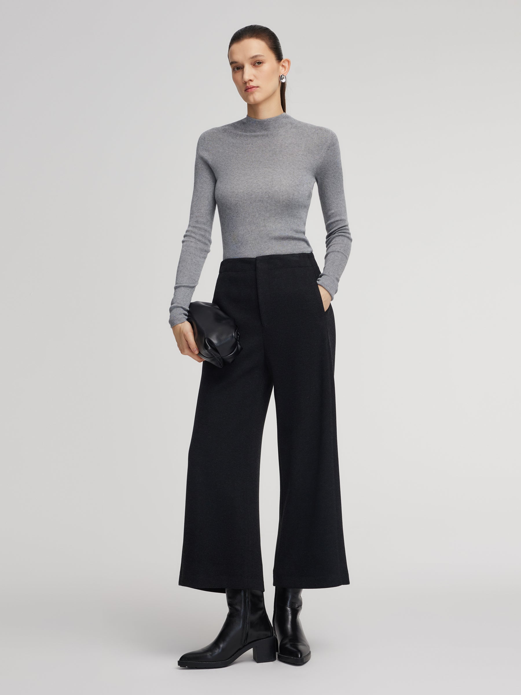 Stretch Adjustable Waist Straight Leg Women Knit Cropped Pants GOELIA