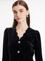 Wave Cut V-Neck Velvet Top And Tulle Skirt Two-Piece Set GOELIA